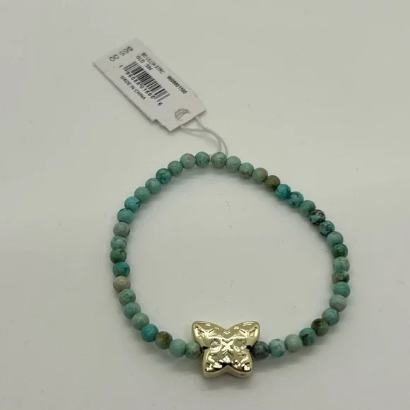 NWT Kendra Scott Beaded Lillia Gold Stretch Bracelet in Sea Green Chrysocolla - Picture 9 of 9